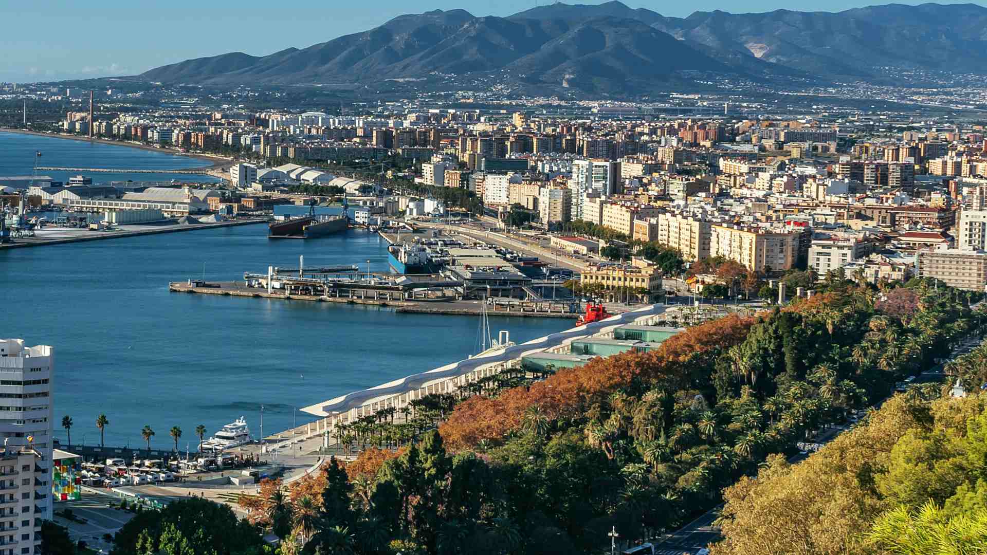 malaga pport, city and mountains
