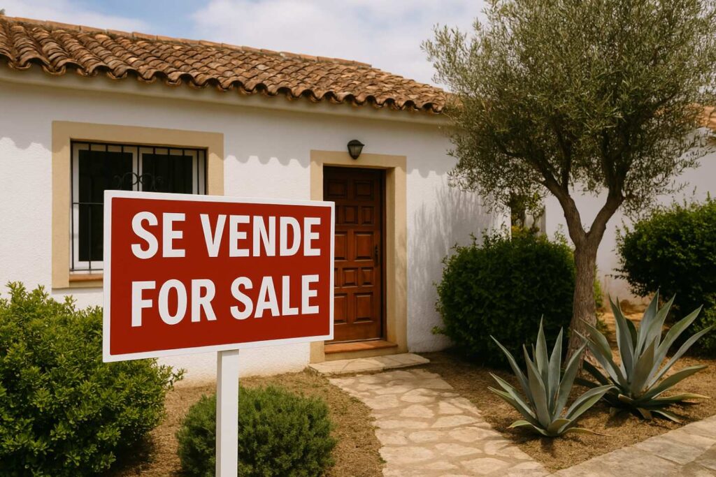 Spanish Home with For Sale Sign Outside