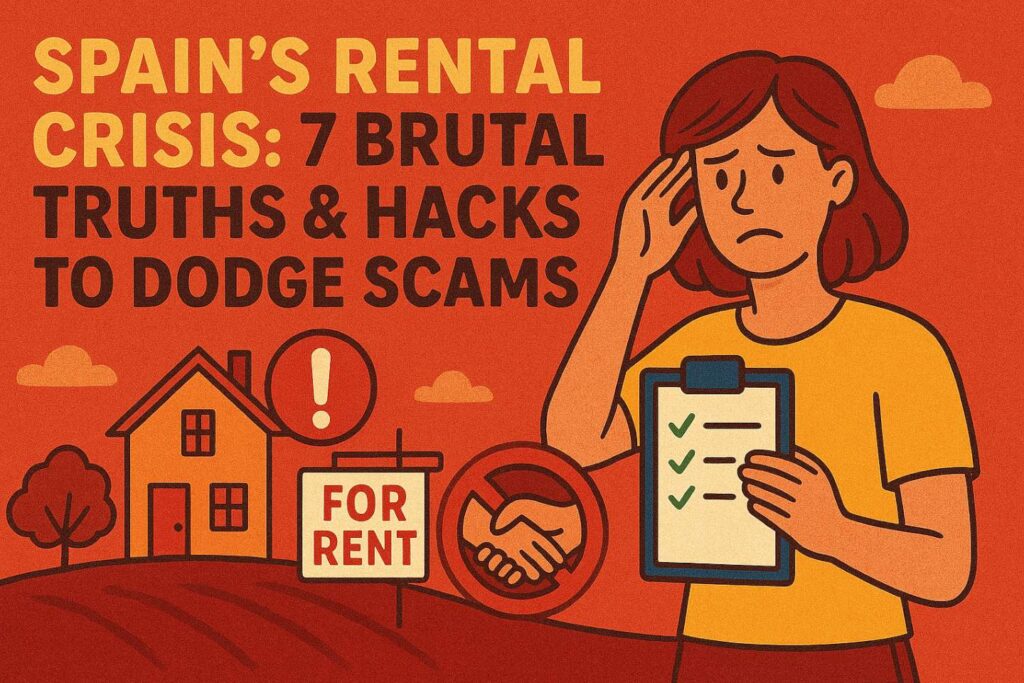 Cartoon lady worrying about getting a fair rent in Spain