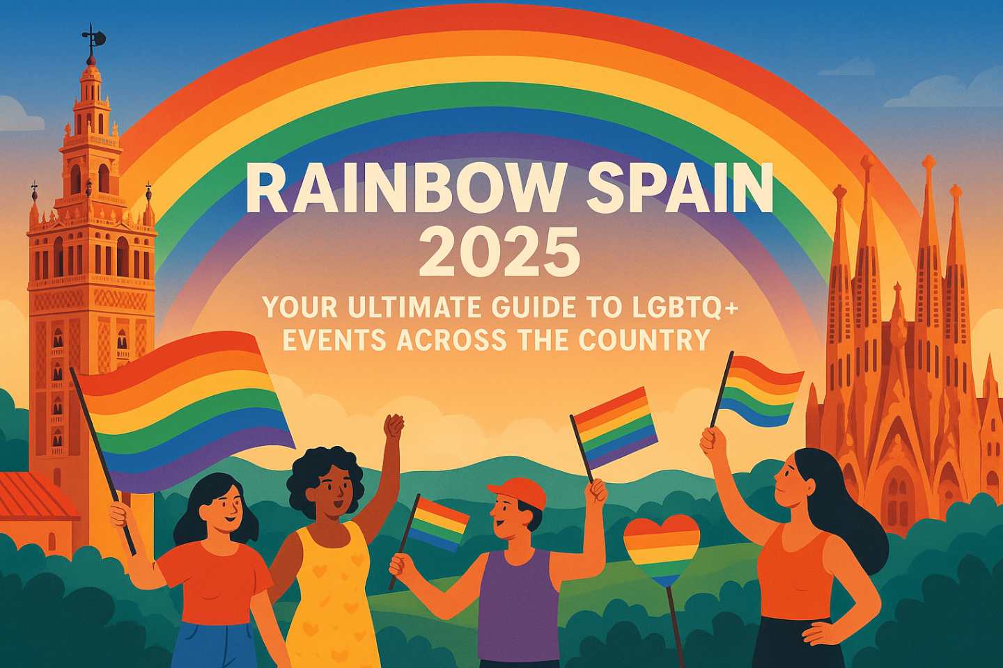 Cartoon Image of People enjoying Rainbow Spain